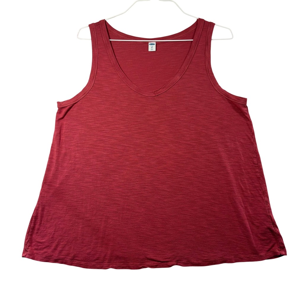 Old Navy Luxe V-Neck Tank Top Womens XL Red Slub Knit Sleeveless Swing Shirt